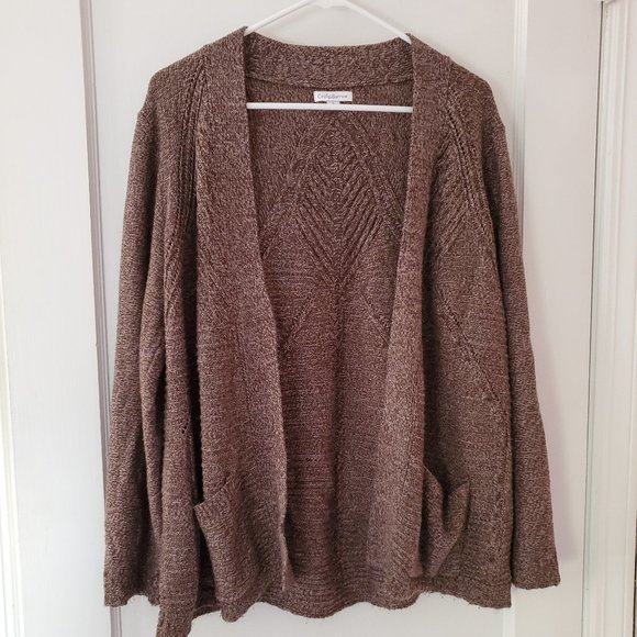 Open weave cardigan sweater with stitching design - Picture 1 of 7